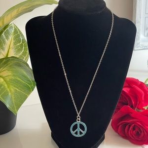 New Blue Peace Sign Pendant Stainless Steel Silver Necklace